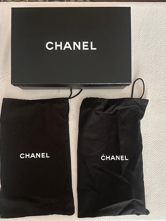 CHANEL Shoes - CHANEL Black and White Logo shoe Box with Matching Dust Bags